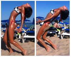 Катя Ли в ярком купальнике на пляже фото #1