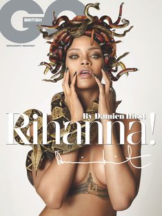 Секси Рианна со змеейм на обнаженном теле для журнала GQ фото #1